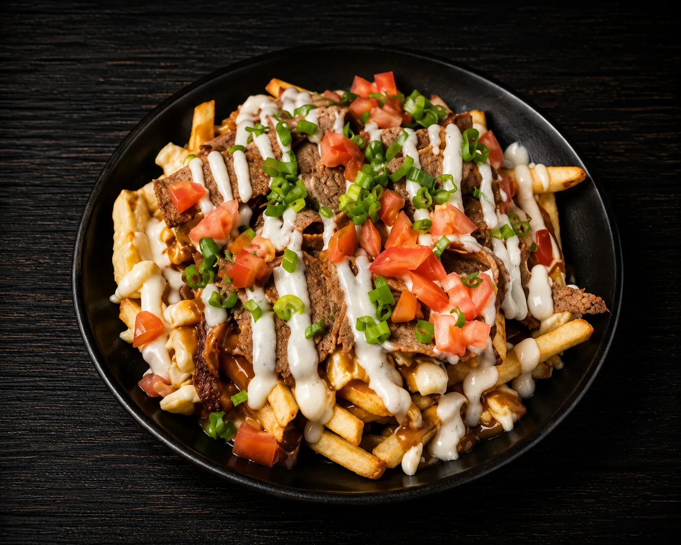 Donair poutine with fries, cheese curds, gravy and donair meat at Taystee Donair & Pizza in Edmonton